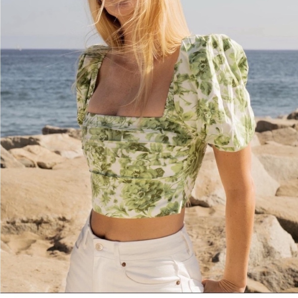 Abercrombie & Fitch Puff Sleeve Poplin Squareneck Top